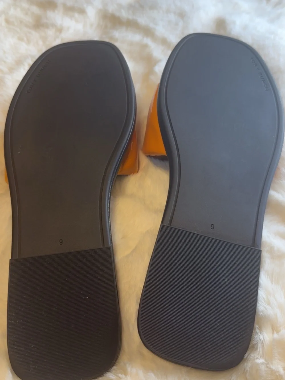 Tory Burch Orange Patent Logo Slide Sandals